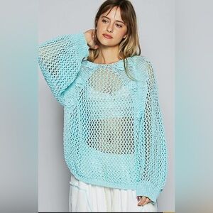 NEW! POL Emerald Mint Crocheted Sweater
